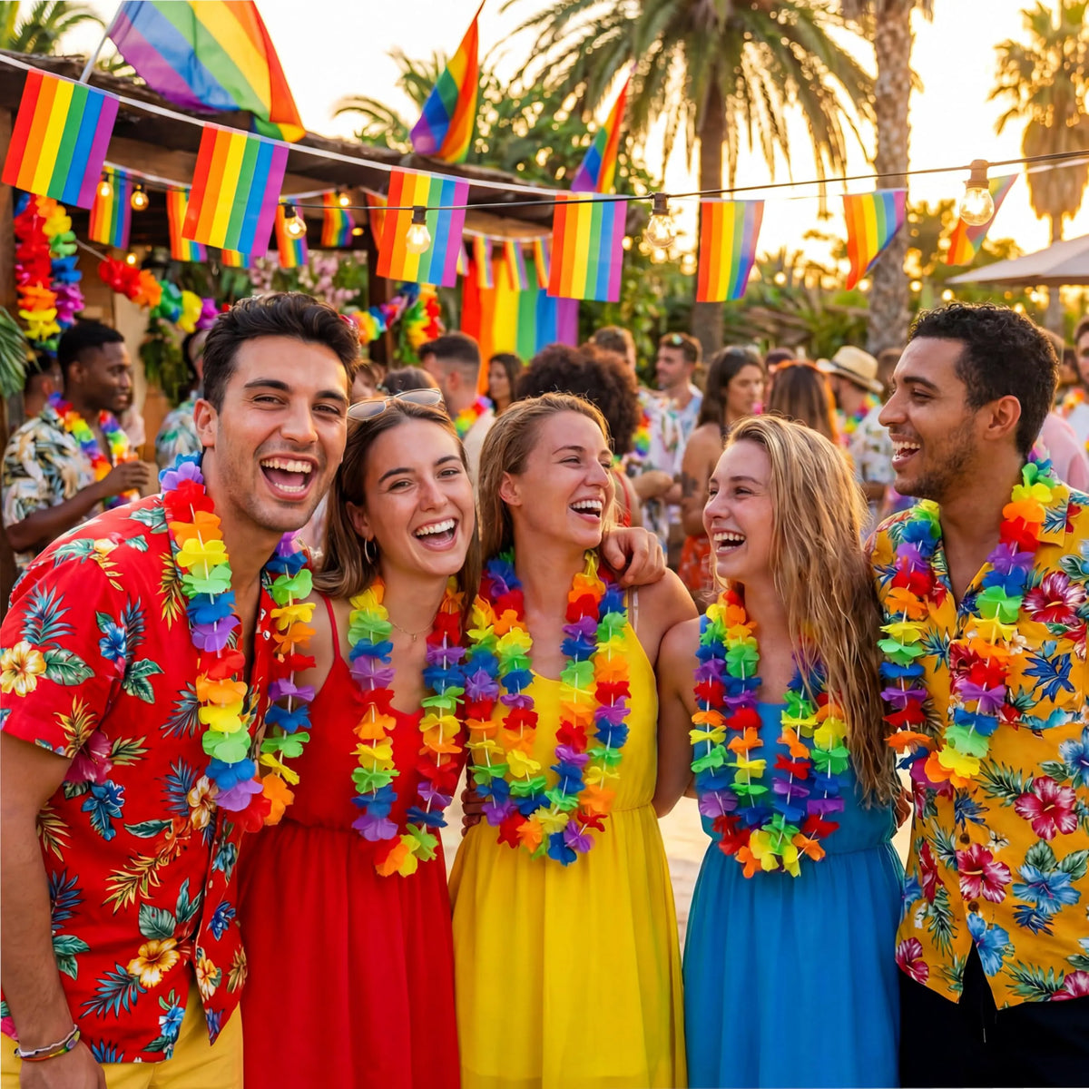 36 Rainbow Flower Leis Bulk Pride Party Necklaces