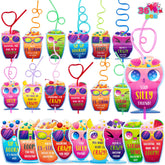 36 Drinking Straws with Kids Valentine's Cards for Valentine Party Favors