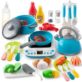 37-Piece Kids Kitchen Playset - Toddler Pretend Cooking Toy Set with Pots, Pans, Utensils, Play Food, and Cutting Vegetables