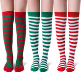 3 Pairs Women's Striped Christmas Over-the-Knee Elf Socks