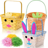 Set of 3 Easter Bamboo Baskets with Bunny, Chick, and Carrot Designs for Baby's First Easter