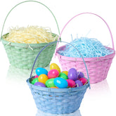 3-Pack Easter Bamboo Baskets with Folding Handles for Egg Hunts