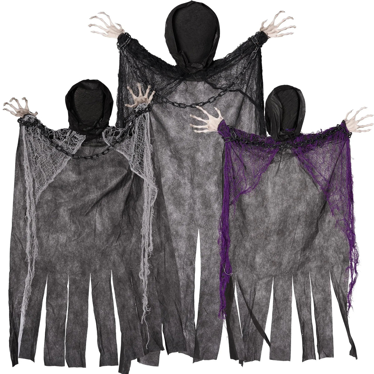 3-Piece Halloween Hanging Grim Reaper Decorations - 47-Inch & 2x 35-Inch Faceless Ghosts