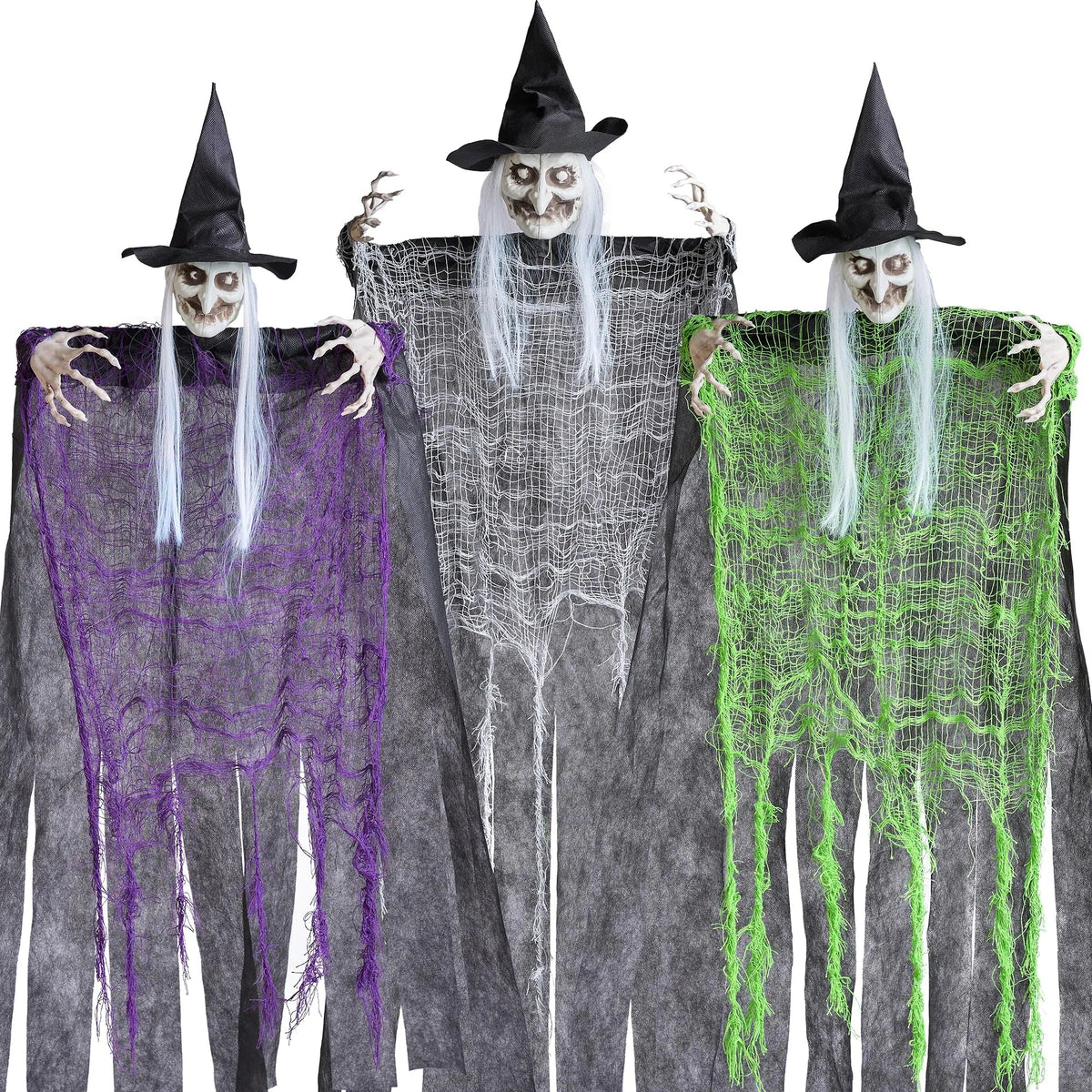 3 Halloween Hanging Witches - 1 (47in) & 2 (35.4in) for Indoor/Outdoor Decor