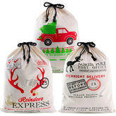 3-Pack Santa Burlap Christmas Gift Bags with Drawstring, 26 x 19 Inches