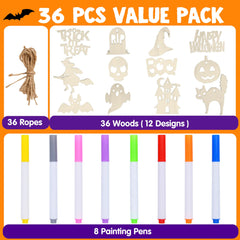 36-Piece Halloween Wooden Painting Craft Kit