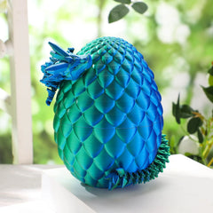 3D Printed Dragon Egg with 12" Laser Blue-Green Dragon Inside