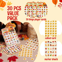 30 PCS Thanksgiving Bingo Cards for Kids and Family Activities