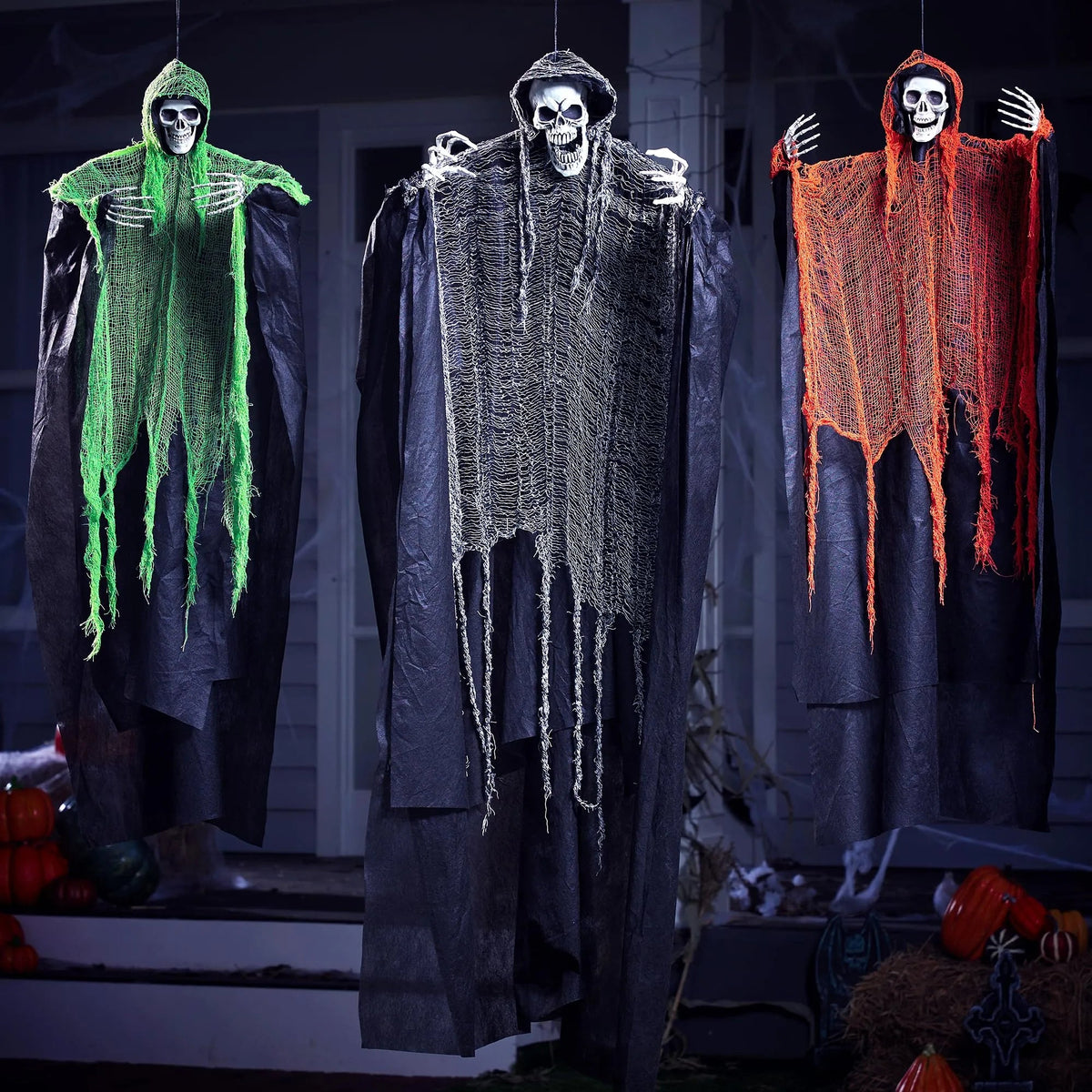 3 Pcs Halloween Hanging Grim Reapers - One 67in & Two 47in