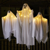 3 Halloween Light-Up White Hanging Ghosts, 1 Large (47in) and 2 Medium (35.4in)