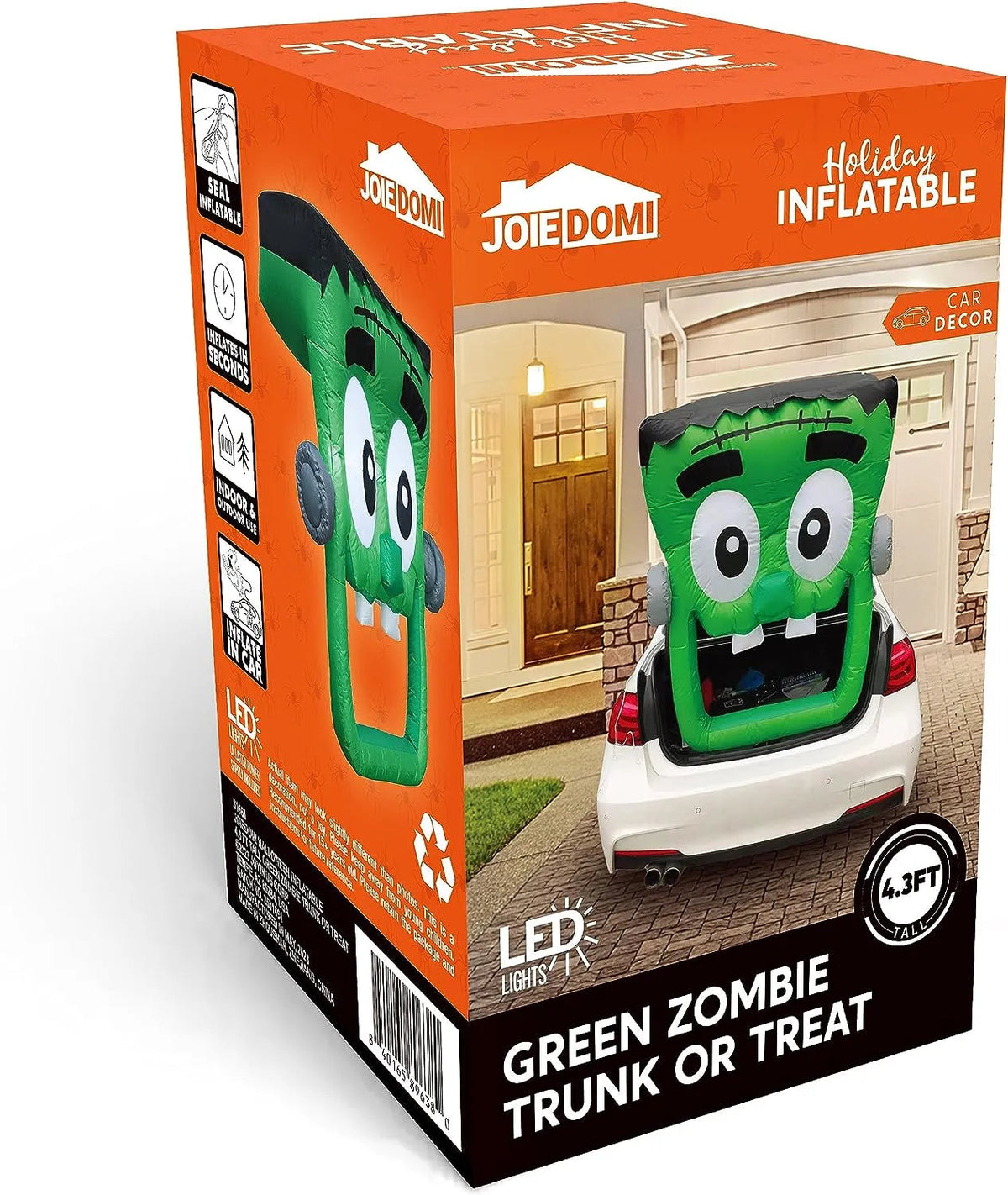 4.3ft Halloween Inflatable Green Zombie Face for Trunk or Treat