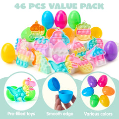 46-Piece Pre-Filled Colorful Easter Eggs with Pop Keychains and 23 Pop Fillers for Egg Hunt