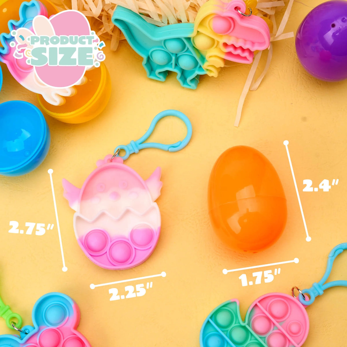 46-Piece Pre-Filled Colorful Easter Eggs with Pop Keychains and 23 Pop Fillers for Egg Hunt