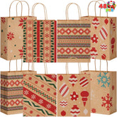 48 Christmas Kraft Gift Bags - 7x9x3.5 Inches for Gifts and Party Supplies