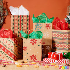 48 Christmas Kraft Gift Bags - 7x9x3.5 Inches for Gifts and Party Supplies