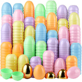 48 Pastel Gold Plastic Fillable Easter Eggs for Hunt Party Favors