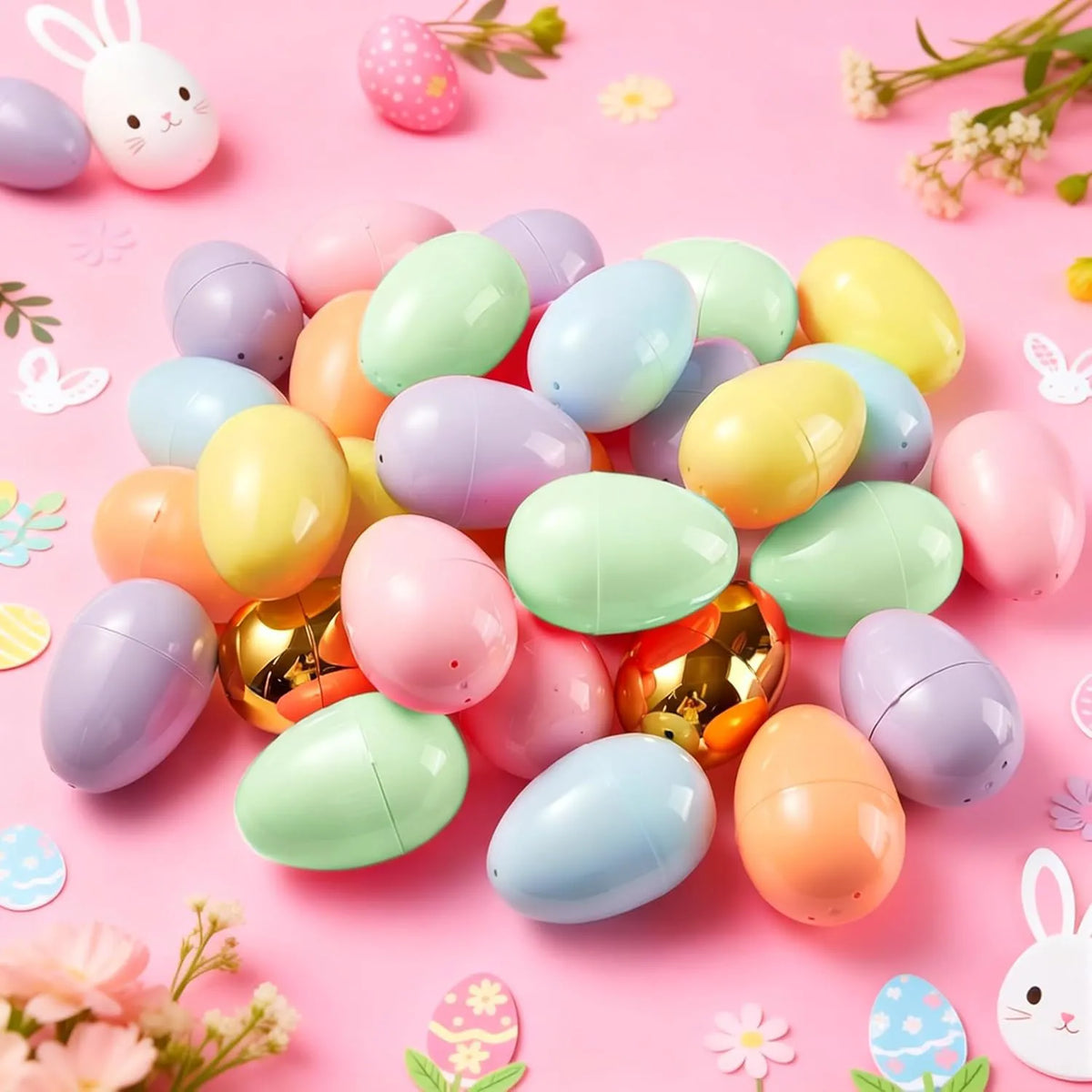 48 Pastel Gold Plastic Fillable Easter Eggs for Hunt Party Favors