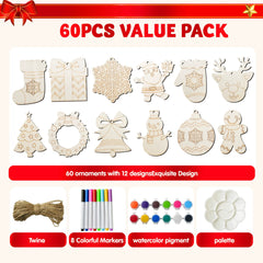 60-Piece Christmas Wooden Hanging Ornament Craft Kit