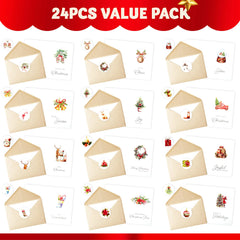 24 White Christmas Cards with Envelopes and Stickers