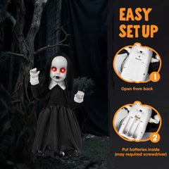 34" Black Zombie Girl Ghost Animatronic Halloween Decoration
