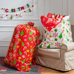 2 Large Red & White Christmas Holiday Plastic Gift Bags