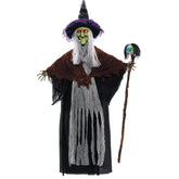 59-Inch Animated Hanging Witch with Light-Up Skeleton Wand
