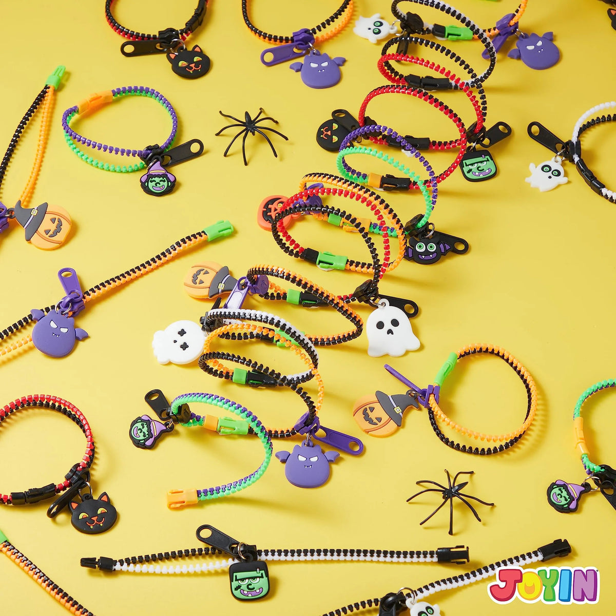 60 PCS Halloween Zipper Bracelets Bulk Set - Zipper Wristbands Party Favors for Kids