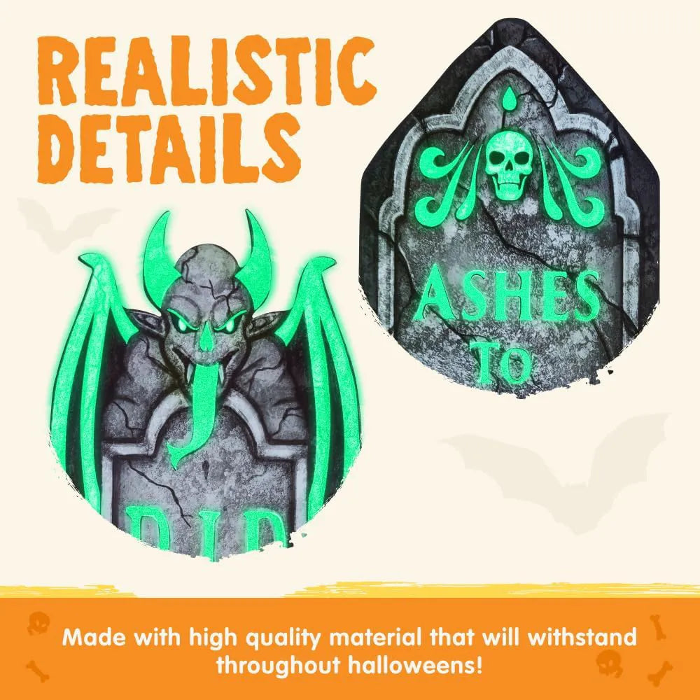 6 Pcs 16in Halloween Graveyard Tombstones - Fluorescent