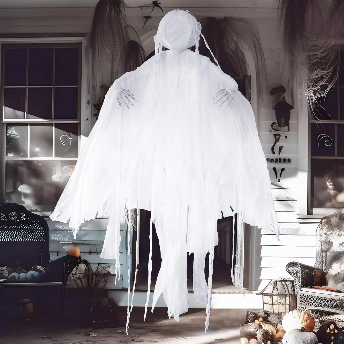 63-Inch Hanging Grim Reaper & Faceless Ghost in White for Halloween Decorations