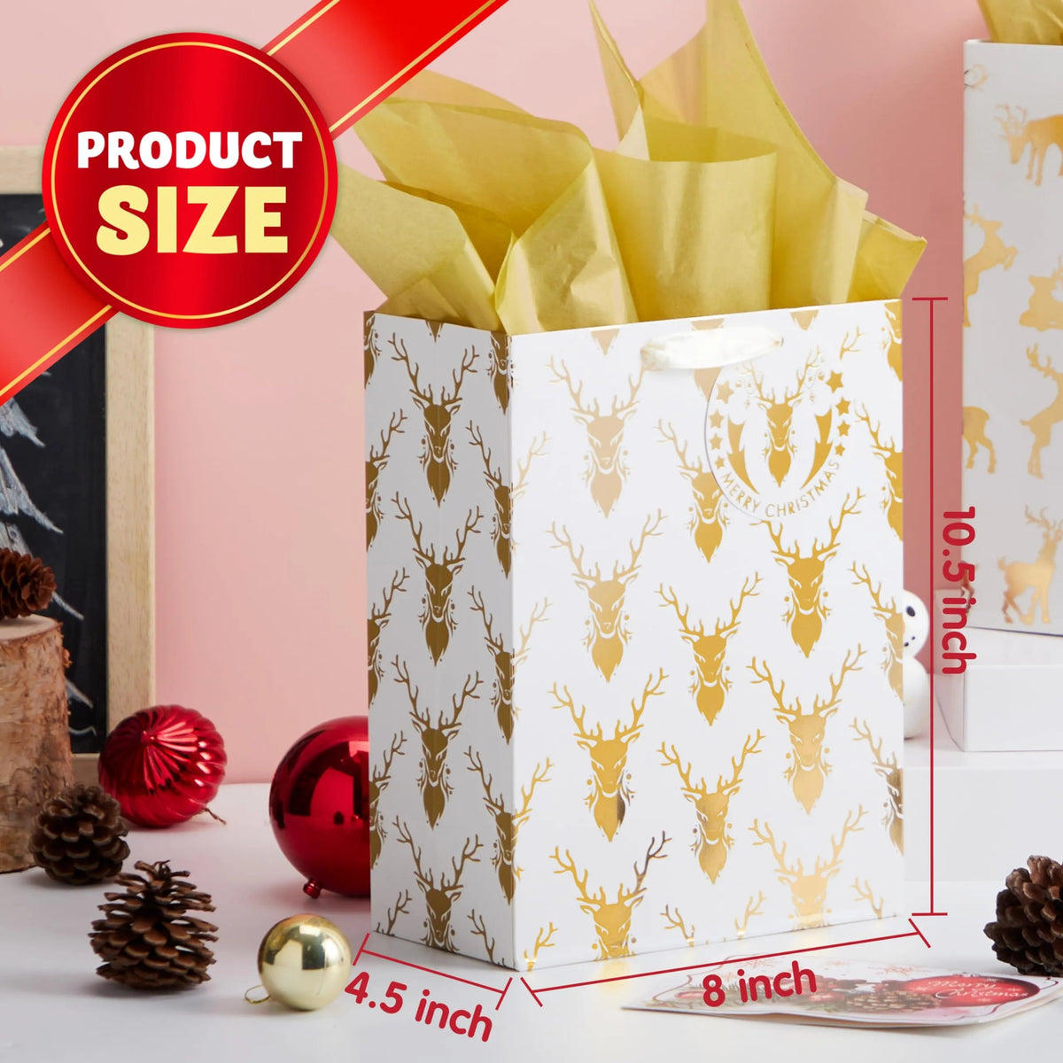 6 Pack Christmas Holiday Foil Gift Bags - Gold, 8 x 4.5 x 10.5 Inches