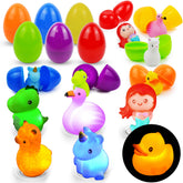 6 Pack 3.07 Inch Light Up Floating Bath Toys with Prefilled Easter Eggs for Easter Egg Hunt