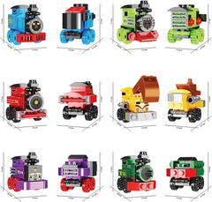 24 Prefilled Hearts with Train Building Blocks and Valentine's Day Cards for Kids - Classroom Exchange Gifts