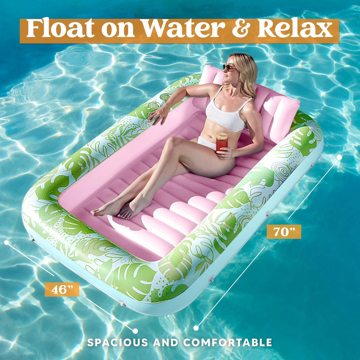 70in x 46in Cyan Pink Large Sun Tan Tub Pool Float