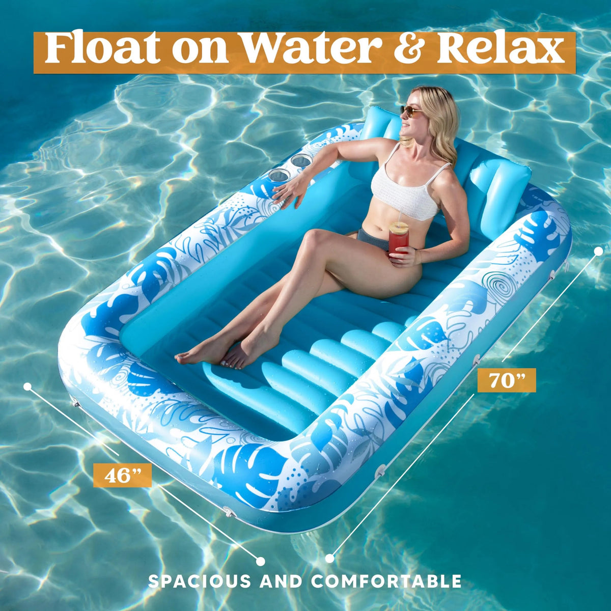 70in x 46in Large Blue Sun Tan Tub Pool Float