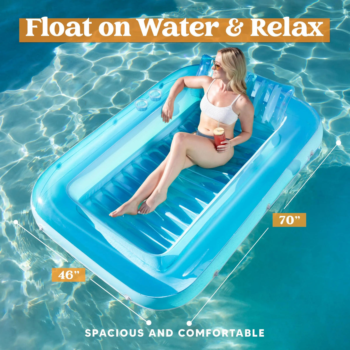 70in x 46in Large Blue Sun Tan Tub Pool Float