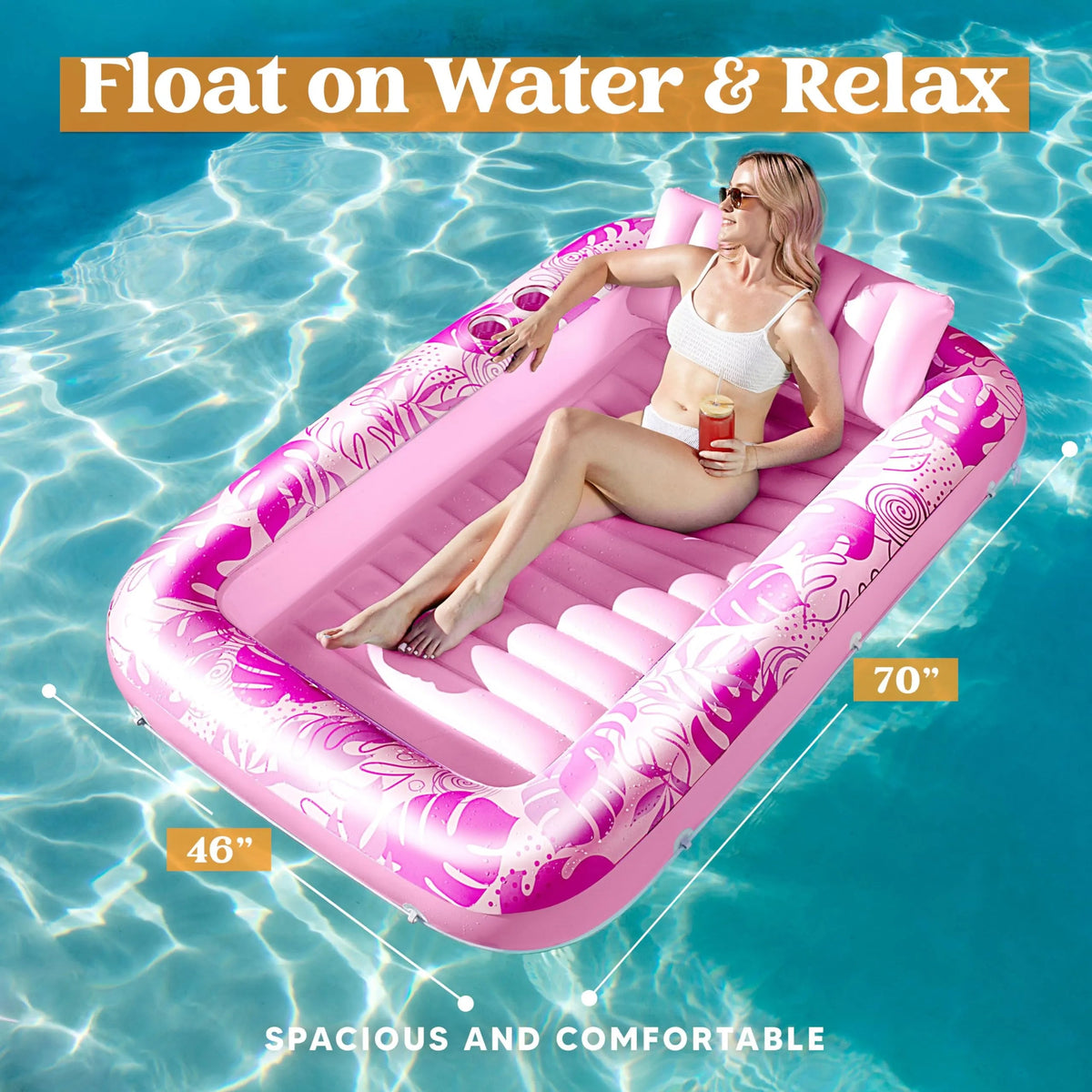 70in x 46in Large Hot Pink Sun Tan Tub Pool Float