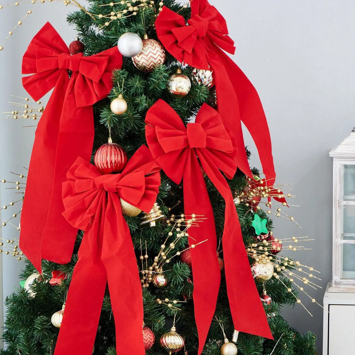 12-Pack Christmas Red Velvet Bows for Wreaths