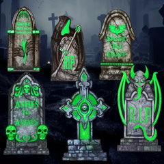 6 Pcs 16in Halloween Graveyard Tombstones - Fluorescent