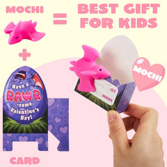 28-Pack Dinosaur Mochi Squishy Toys with Valentine Cards for Kids