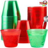 72 Pack 9 oz Clear Plastic Christmas Party Cups - Disposable