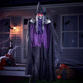 72-Inch Animated Hanging Talking Purple Witch with Light-Up Eyes and Creepy Sounds