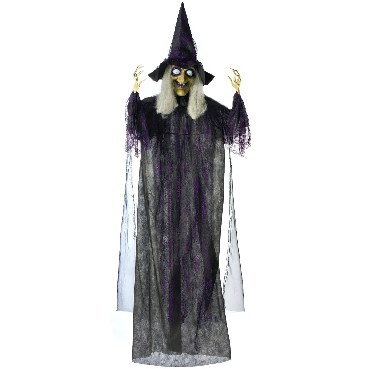 72-Inch Halloween Hanging Witch with Light-Up Eyes and Creepy Sound