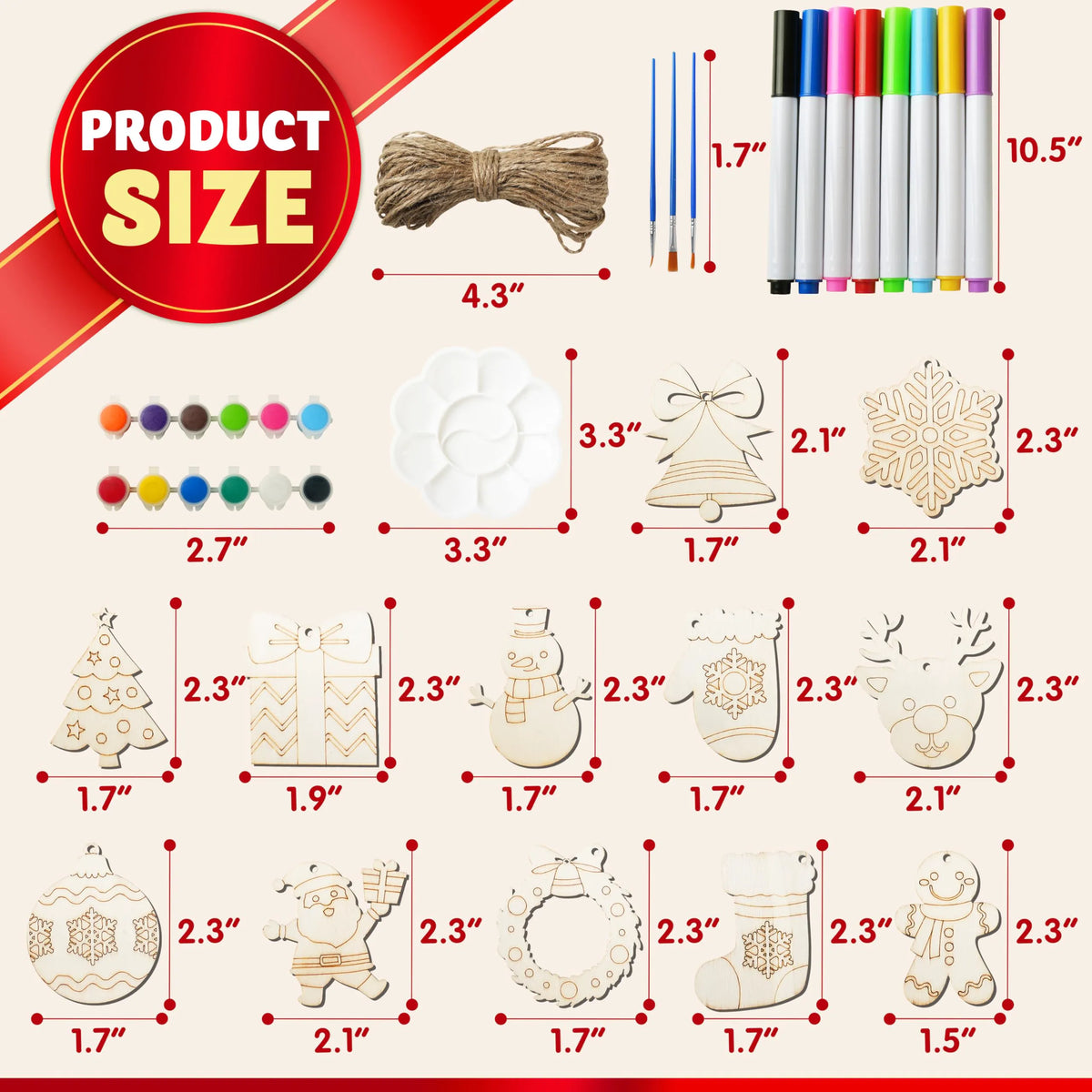 60-Piece Christmas Wooden Hanging Ornament Craft Kit