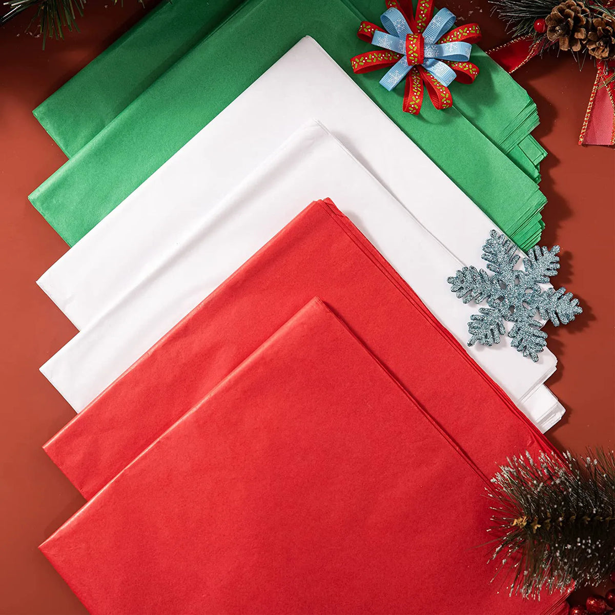20in Holiday Tissue Paper Assortment (Red, Green & White), 360 Pcs