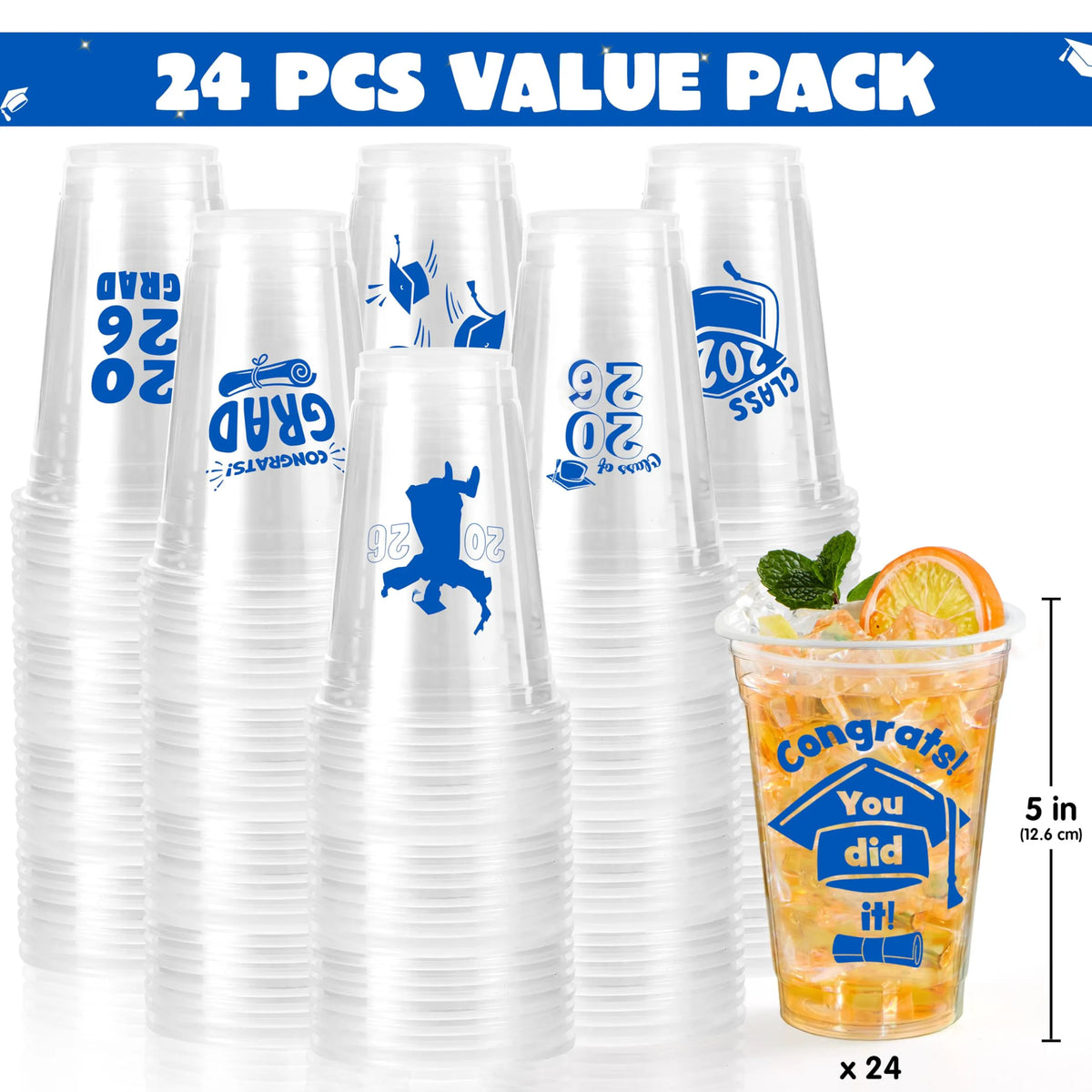 24 Pack 16oz Graduation Party Plastic Cups