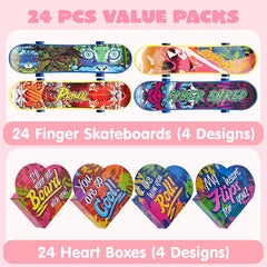 28 Mini Skateboards in Boxes with Valentine's Cards for Classroom Exchange