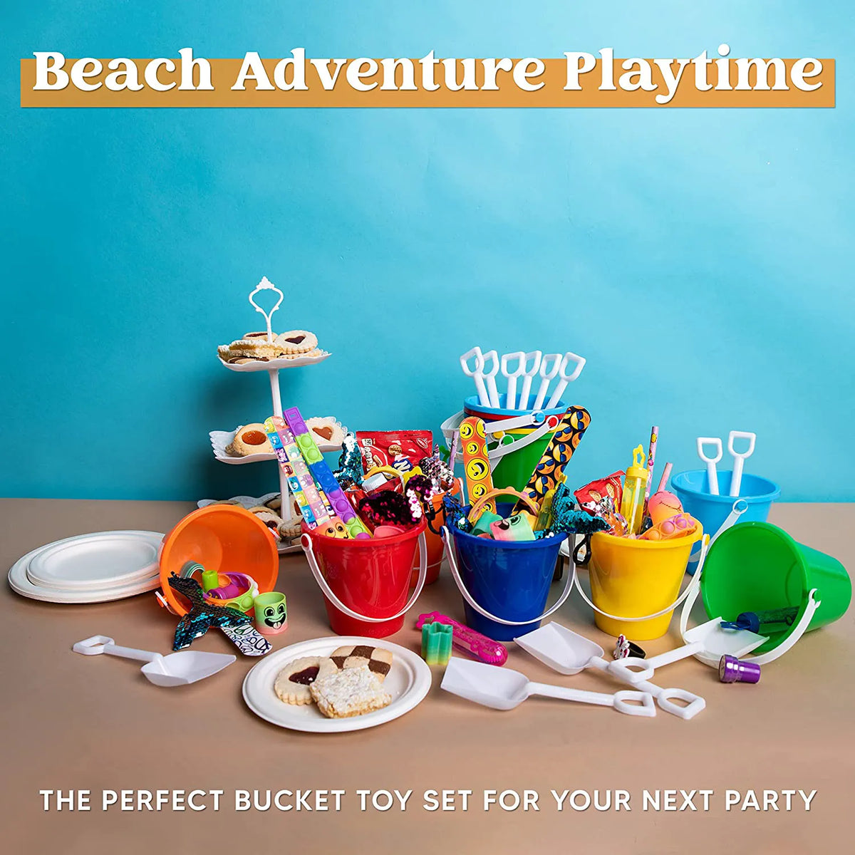 SLOOSH Beach Buckets with Sand Shovels, 12 Sets