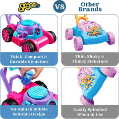 Sloosh Bubble Lawn Mower Toy for Toddlers, Pink