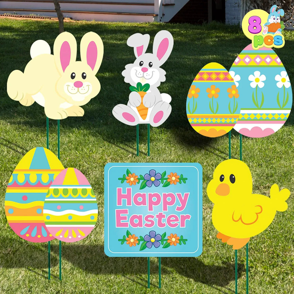 8-Pack Easter Bunny Yard Signs for Outdoor Decor