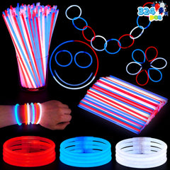 JOYIN 324 Pcs 4th of July Glow Sticks with Connectors - 8" Red White Blue Glow in the Dark Bracelets Necklaces for Kids Adults, Patriotic Light Up Toys for Independence Day Party Favor Accessory Supply